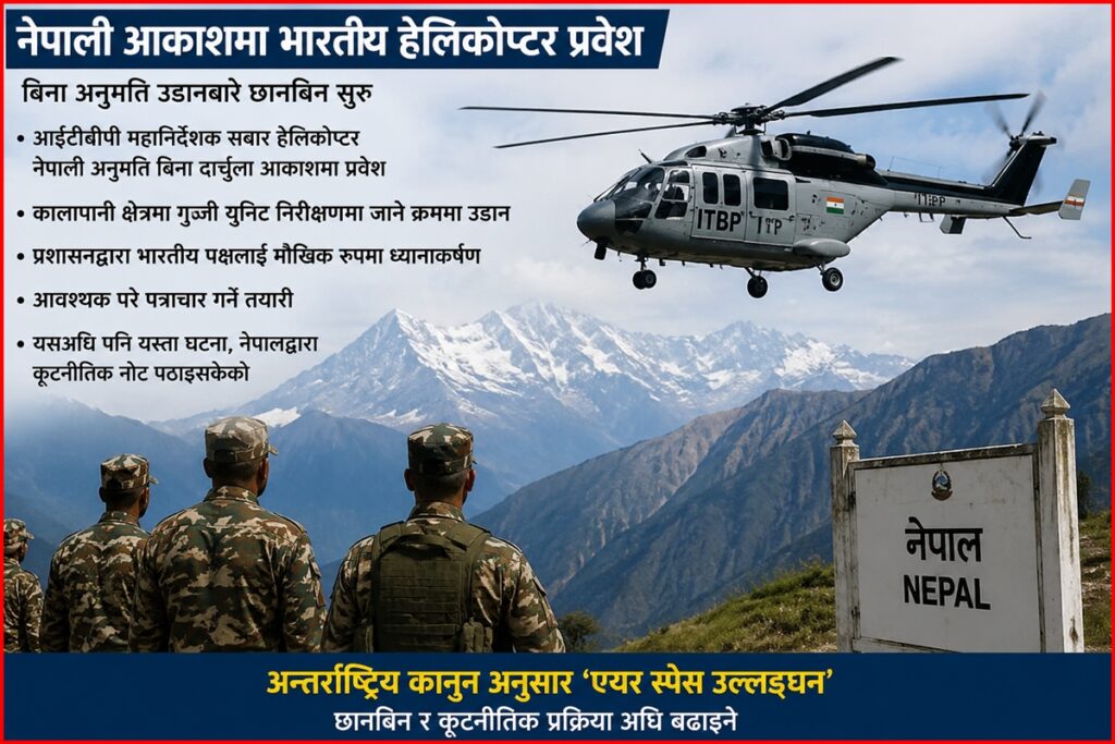नेपाली आकाशमा बिना अनुमति भारतीय हेलिकोप्टर प्रवेश…