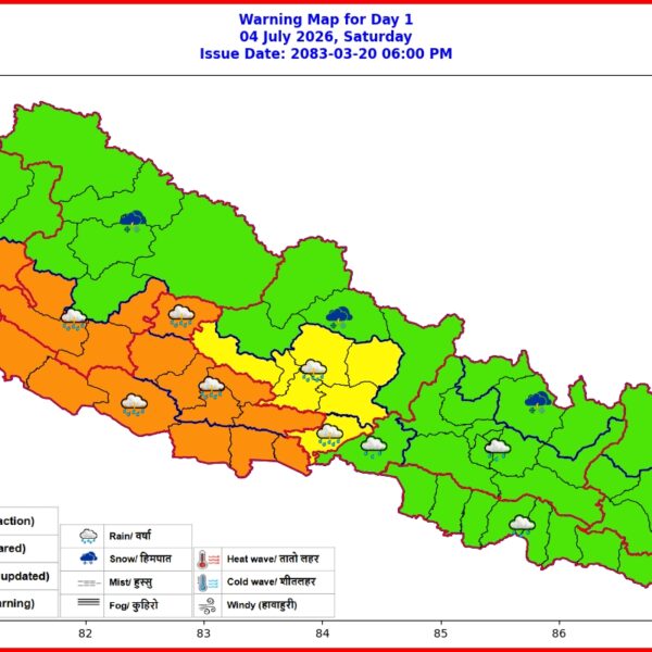 आज वर्षा केही कम, राति केही जिल्लामा भारी वर्षाको सम्भावना; सतर्क रहन मौसमविद्को आग्रह