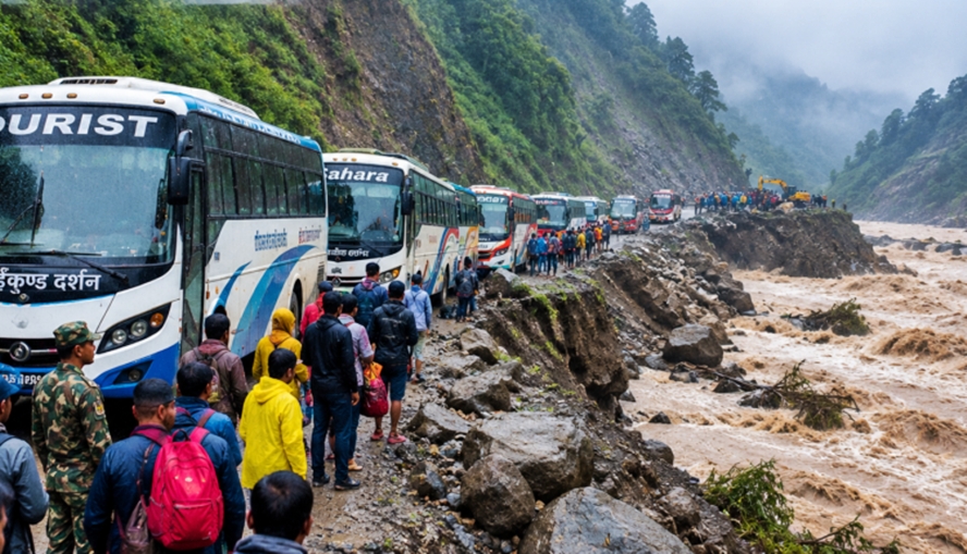 भोटेकोशी बाढीपहिरोले यातायात अस्तव्यस्त, दर्जनौँ बस हराए,…
