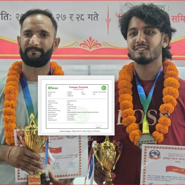 ब्याडमिन्टन खेलाडीको प्रशंसनीय काम, बोहरा र ऐरले पुरस्कार रकम बाढीपिडित राहत कोषमा