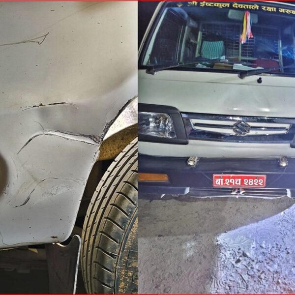 गोदावरीको चौकीडाँडामा भ्यानले मोटरसाइकललाई ठक्कर दिँदा तीन जना घाइते